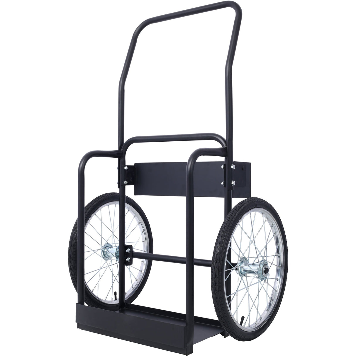 Large Dual Oxygen Tank Cart Dolly with Double Cylinder 20" Pneumatic Wheels Two Fastening Belts - Black - Fab Heavy Parts