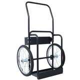 Large Dual Oxygen Tank Cart Dolly with Double Cylinder 20" Pneumatic Wheels Two Fastening Belts - Black - Fab Heavy Parts