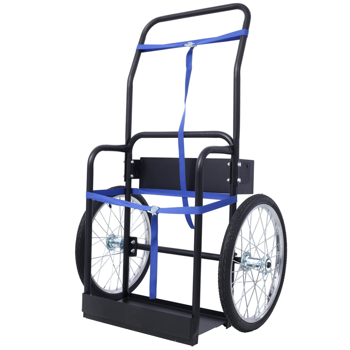 Large Dual Oxygen Tank Cart Dolly with Double Cylinder 20" Pneumatic Wheels Two Fastening Belts - Black - Fab Heavy Parts