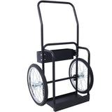 Large Dual Oxygen Tank Cart Dolly with Double Cylinder 20" Pneumatic Wheels Two Fastening Belts - Black - Fab Heavy Parts
