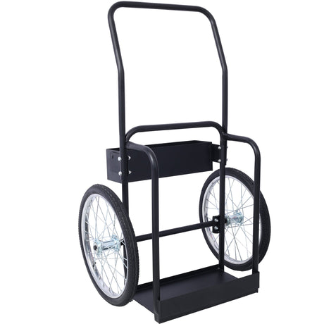 Large Dual Oxygen Tank Cart Dolly with Double Cylinder 20" Pneumatic Wheels Two Fastening Belts - Black - Fab Heavy Parts