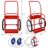 Large Dual Oxygen Tank Cart Dolly with Double Cylinder 20" Pneumatic Wheels Two Fastening Belts - Red - Fab Heavy Parts