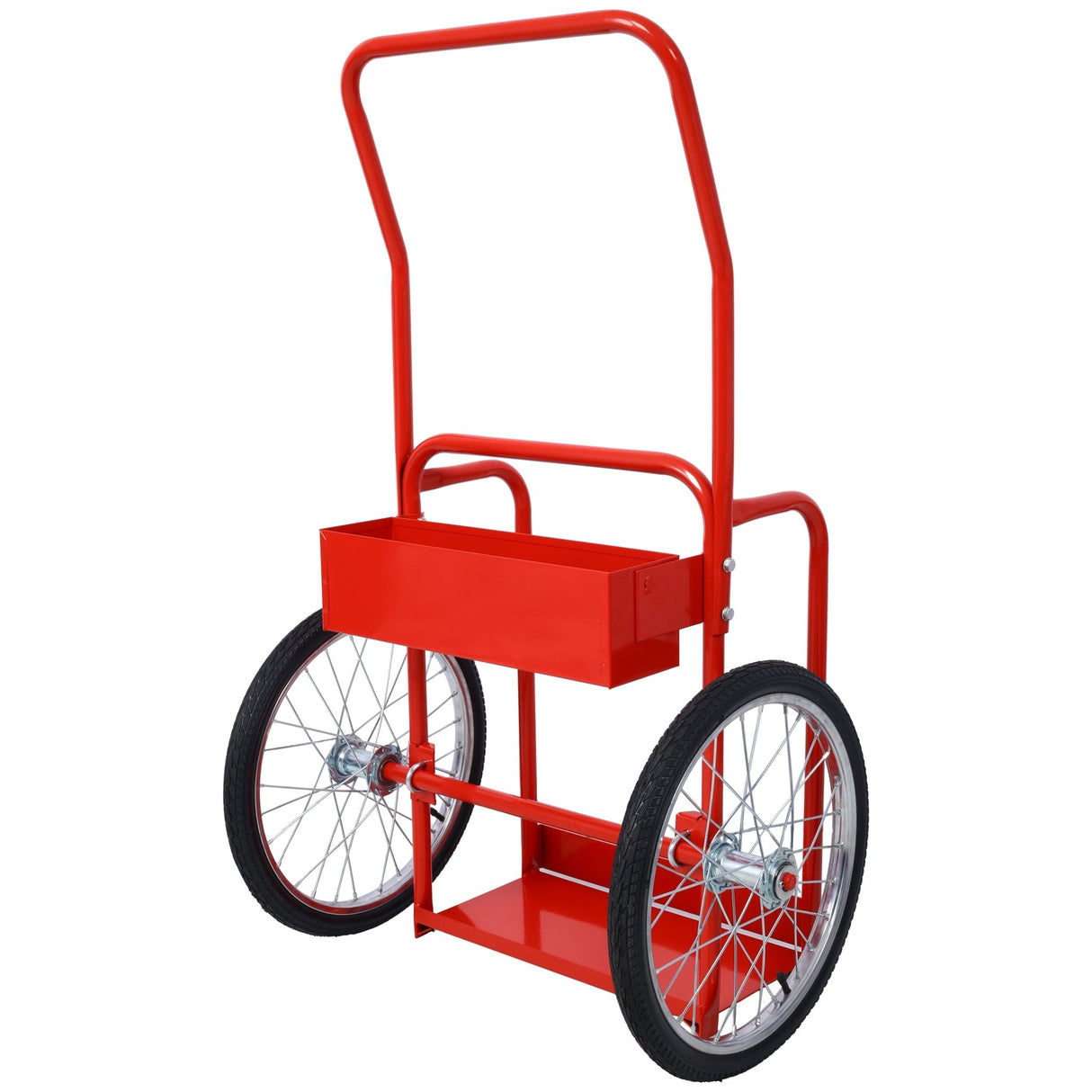 Large Dual Oxygen Tank Cart Dolly with Double Cylinder 20" Pneumatic Wheels Two Fastening Belts - Red - Fab Heavy Parts