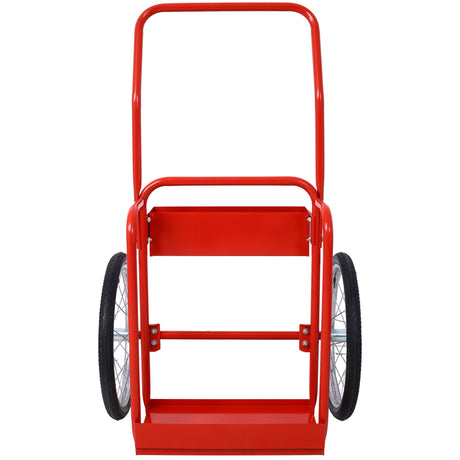 Large Dual Oxygen Tank Cart Dolly with Double Cylinder 20" Pneumatic Wheels Two Fastening Belts - Red - Fab Heavy Parts