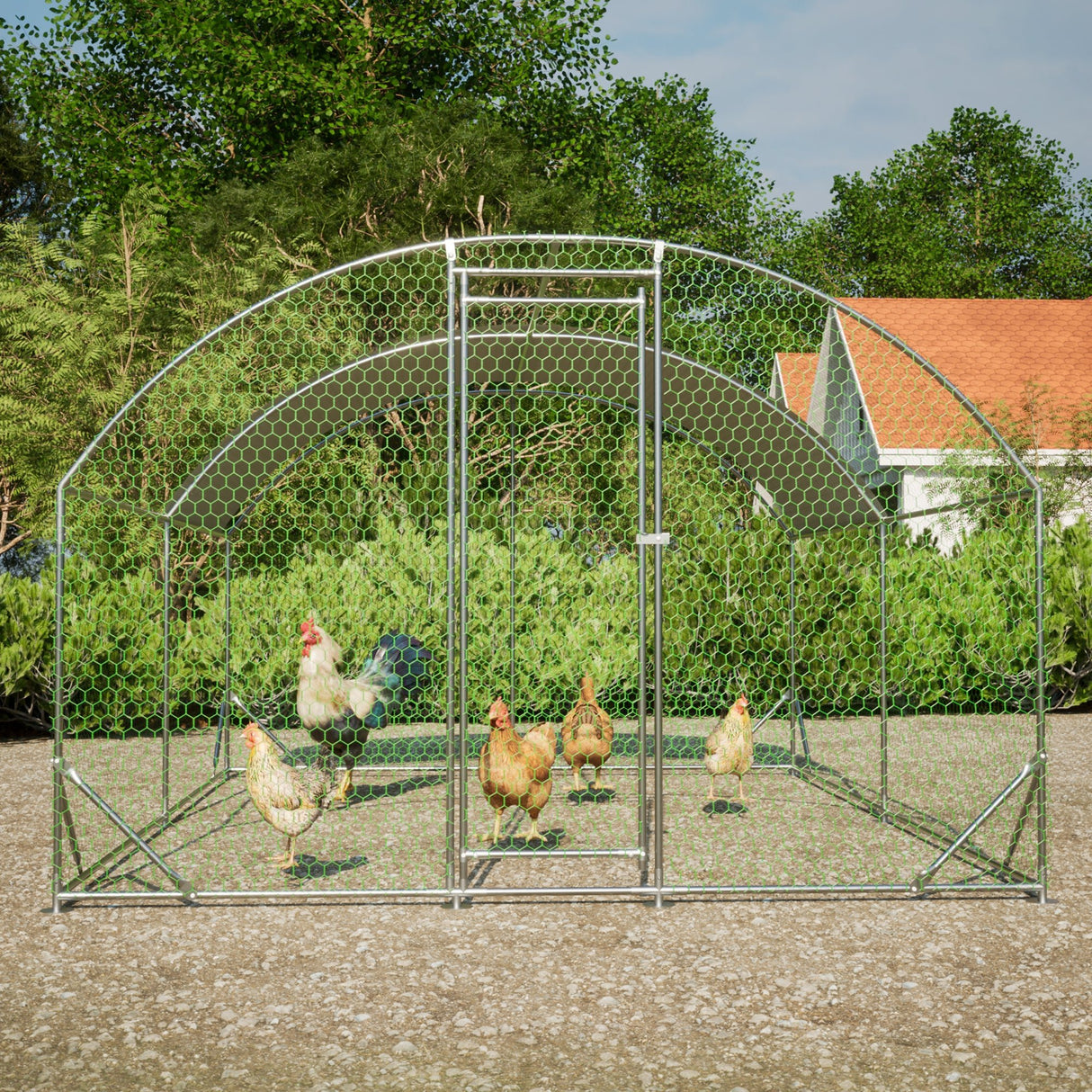 Large Metal Chicken Coop with Waterproof and Anti - UV Cover Dome Shaped Walk - in Fence Cage 9.84' x 13.12' x 6.56' - Fab Heavy Parts