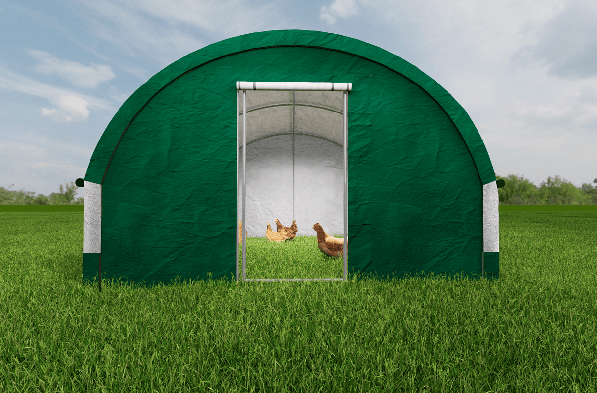 Large Metal Dome Shape Walk - in Fence Chicken Coop All Covered with PE Cloth 12.4 ft ×12.4 ft - Fab Heavy Parts