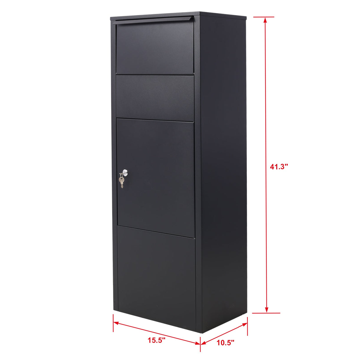 Large Package Delivery Box with Lockable Storage Compartment Heavy Duty Weatherproof - Black 10.5" x 15.5" x 41.30" - Fab Heavy Parts