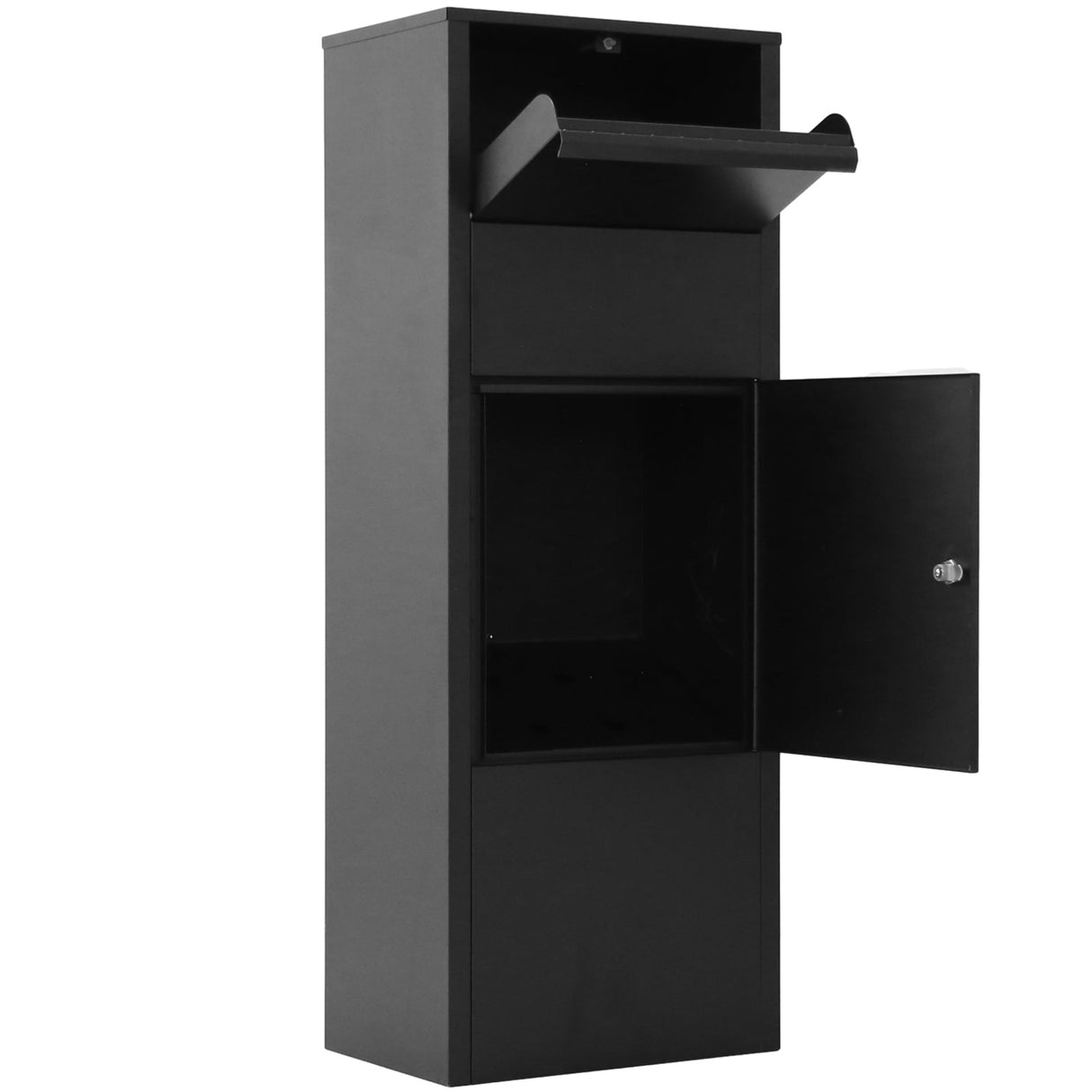 Large Package Delivery Box with Lockable Storage Compartment Heavy Duty Weatherproof - Black 10.5" x 15.5" x 41.30" - Fab Heavy Parts