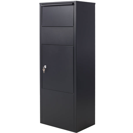 Large Package Delivery Box with Lockable Storage Compartment Heavy Duty Weatherproof - Black 10.5" x 15.5" x 41.30" - Fab Heavy Parts