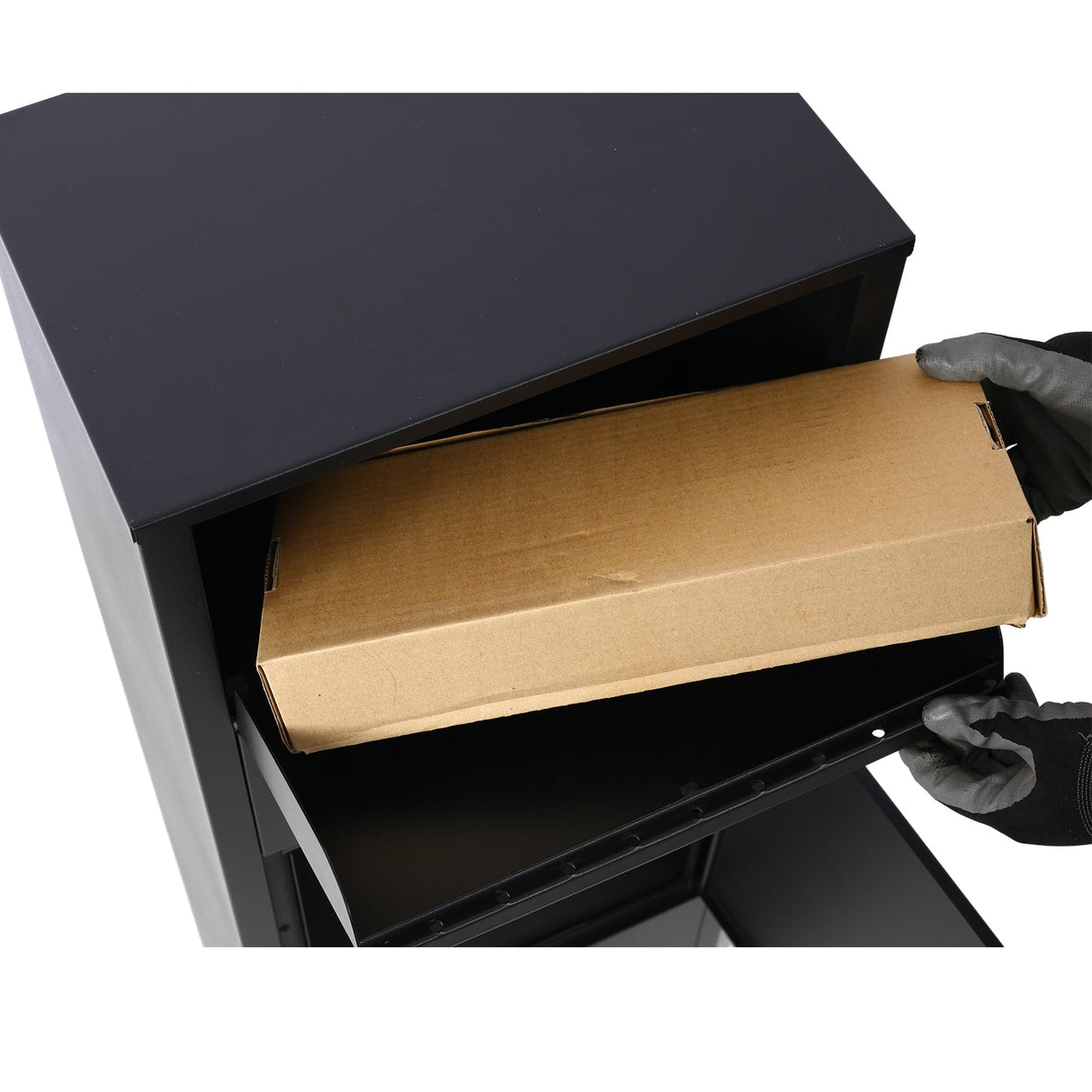 Large Package Delivery Box with Lockable Storage Compartment Heavy Duty Weatherproof - Black 10.5" x 15.5" x 41.30" - Fab Heavy Parts