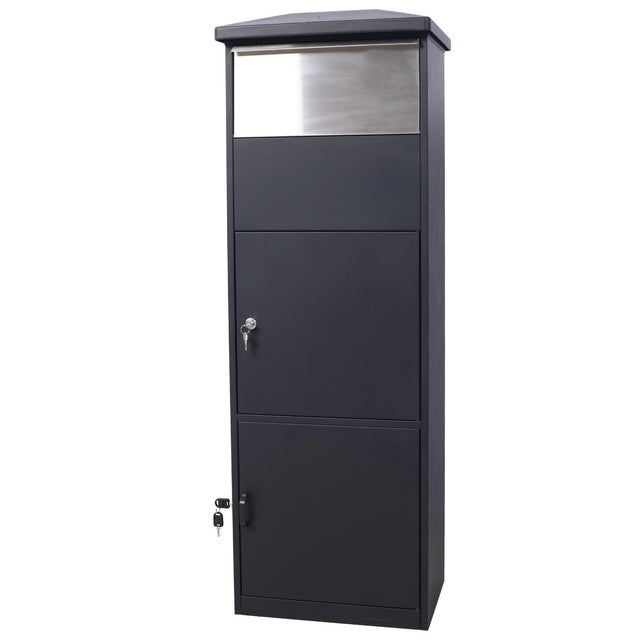 Large Package Delivery Parcel Mail Drop Box Floor Lockable Drop Slot Mail Box with Parcel Compartment - Black - Fab Heavy Parts