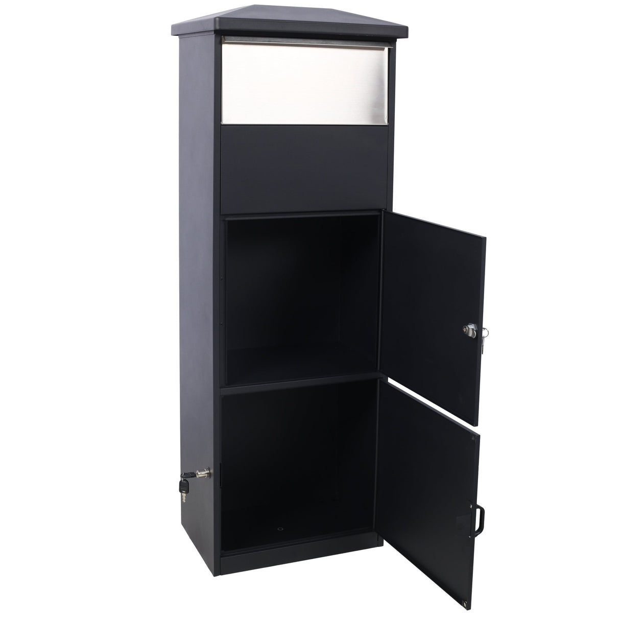 Large Package Delivery Parcel Mail Drop Box Floor Lockable Drop Slot Mail Box with Parcel Compartment - Black - Fab Heavy Parts