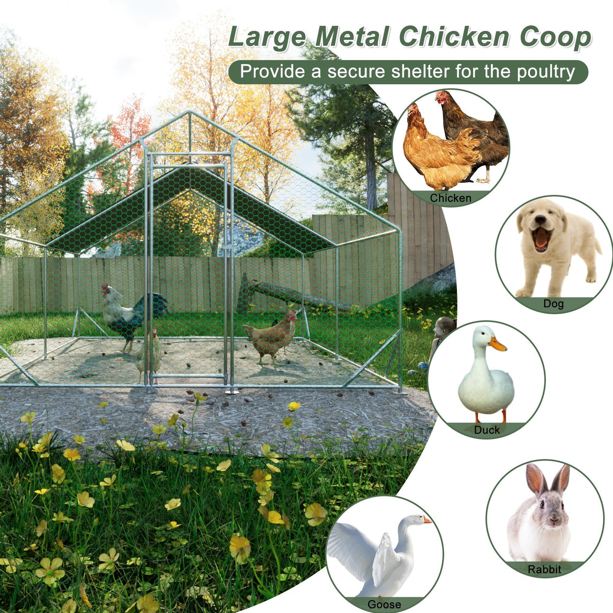 Large Walk - in Metal Galvanized Wire Poultry Cage with Waterproof and Anti - Ultraviolet Cover 10' L x 13' W x 6.56' H - Fab Heavy Parts