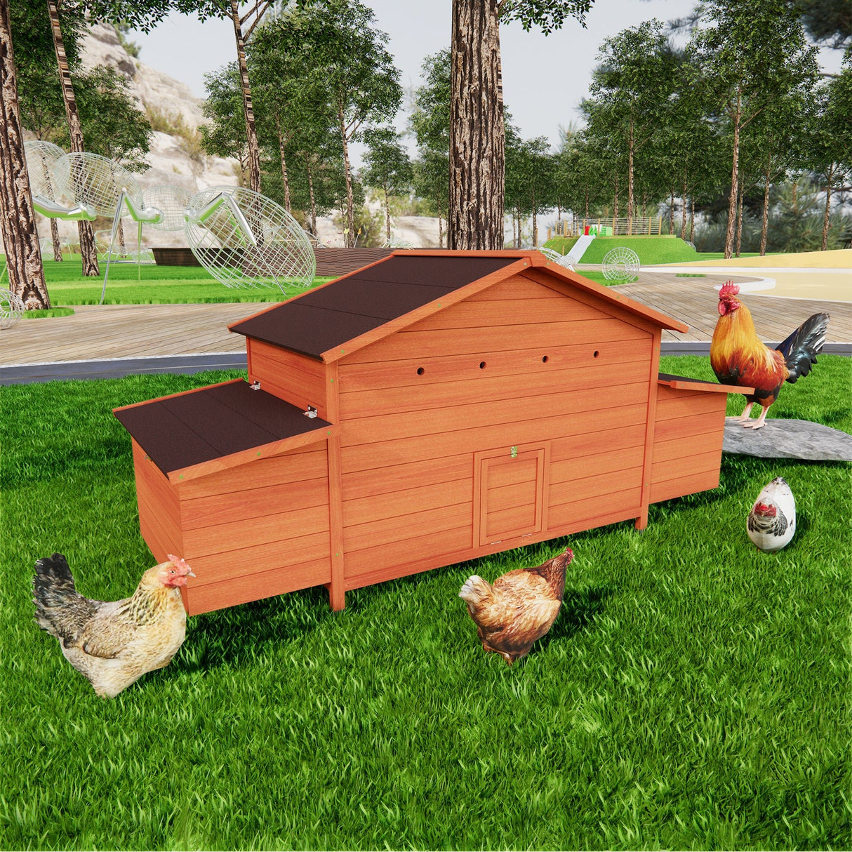 Large Wooden Chicken Coop with 2 Sides Nesting Boxes 2 Free - range Doors Leakproof Tray - Fab Heavy Parts