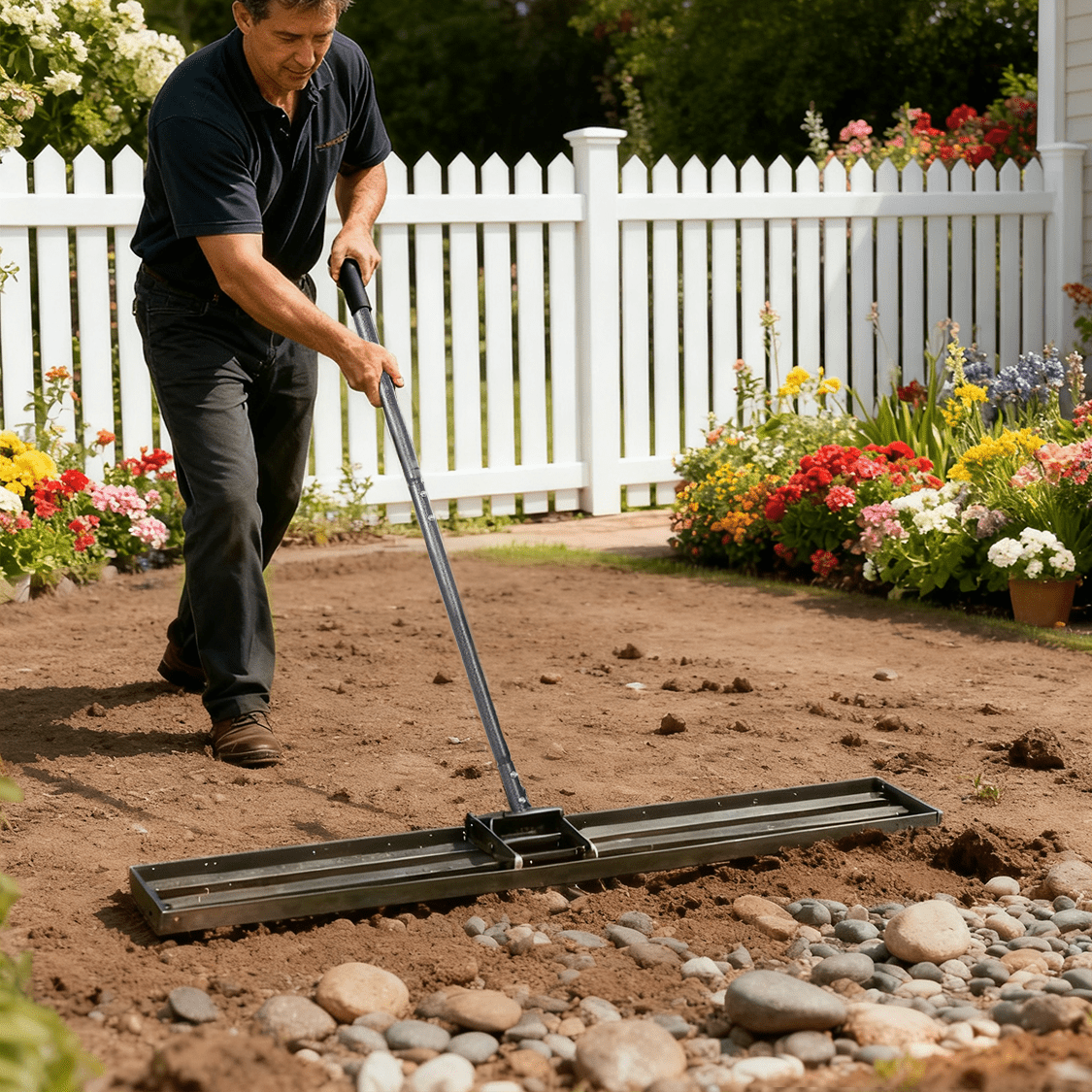 Lawn Leveling Rake Tool 48"x10" Heavy Duty Effort Saving 7FT Steel Handle - Fab Heavy Parts