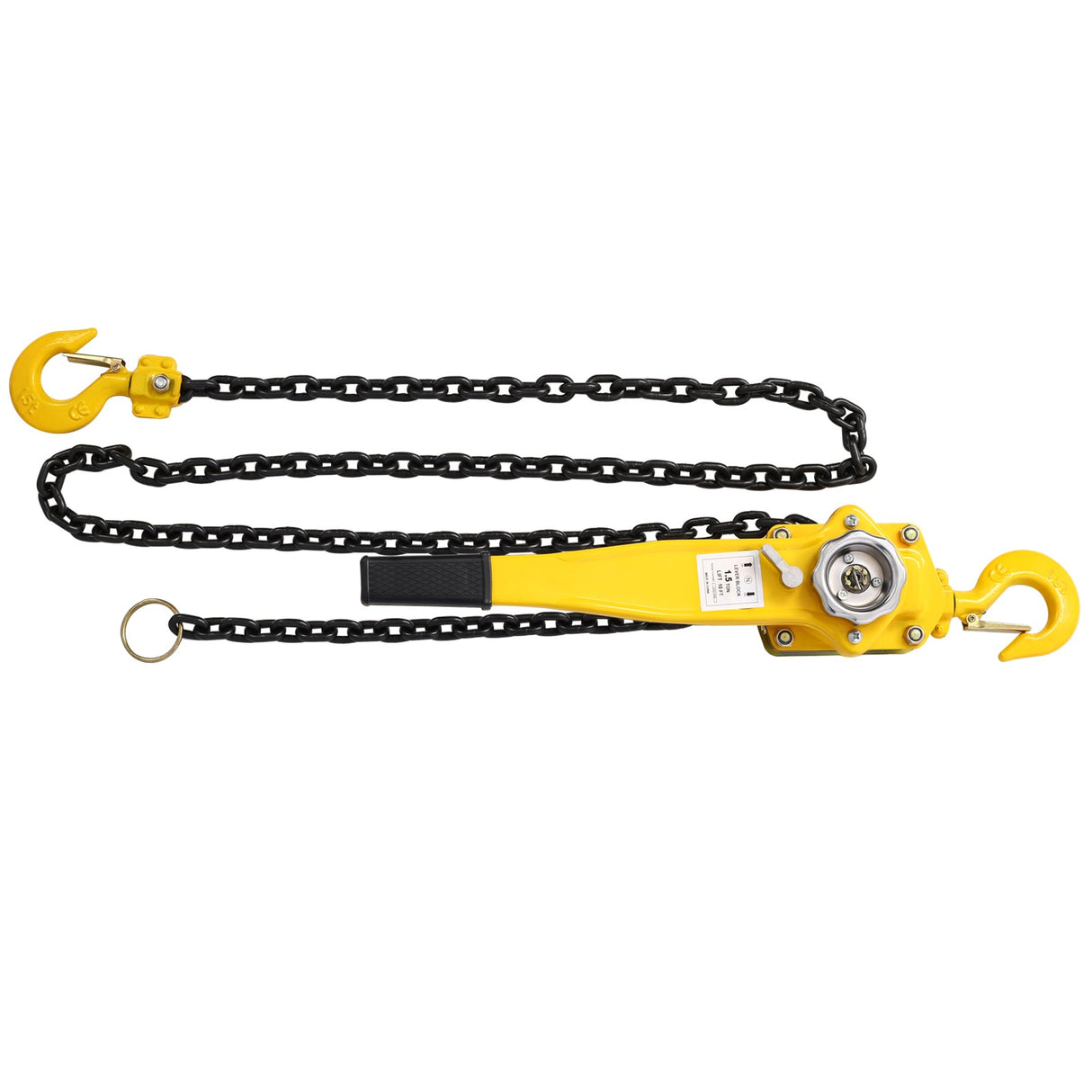 Lever Chain Hoist 1 1/2 Ton 3300LBS Capacity 5 FT with Heavy Duty Hooks Ratchet Block Lift Puller - Yellow - Fab Heavy Parts