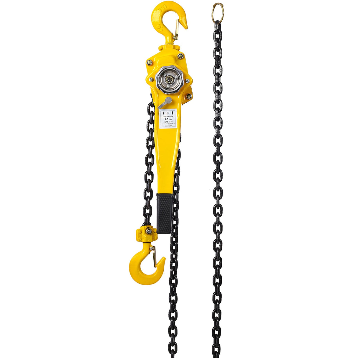 Lever Chain Hoist 1 1/2 Ton 3300LBS Capacity 5 FT with Heavy Duty Hooks Ratchet Block Lift Puller - Yellow - Fab Heavy Parts