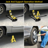 Lifting Range 3.35" - 14.17" 2.25 Ton Hydraulic Floor Jack 3 Ton Jack Stands Tire Repair kit Low Profile Service 4960 LB Capacity Double Locking Pins - Yellow - Fab Heavy Parts