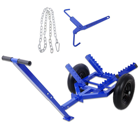 Log Dolly With Load Binder And Choker Chain 440LB With 2PCS 16in Air Tires - Blue - Fab Heavy Parts