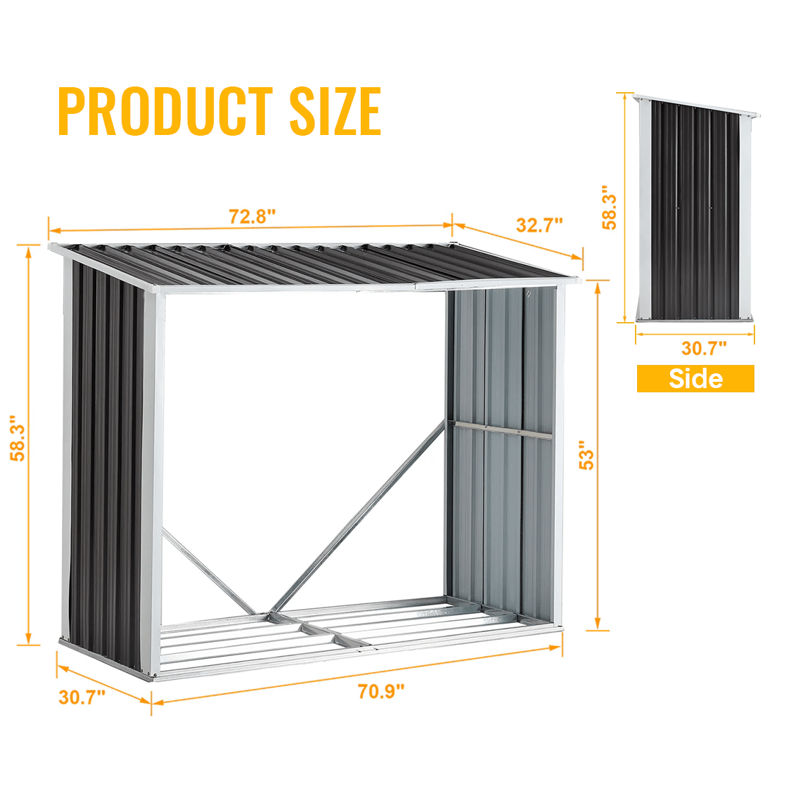 Log Storage Shed with Roof Firewood Rack Anthracite Galvanized Steel 70.9" - Fab Heavy Parts