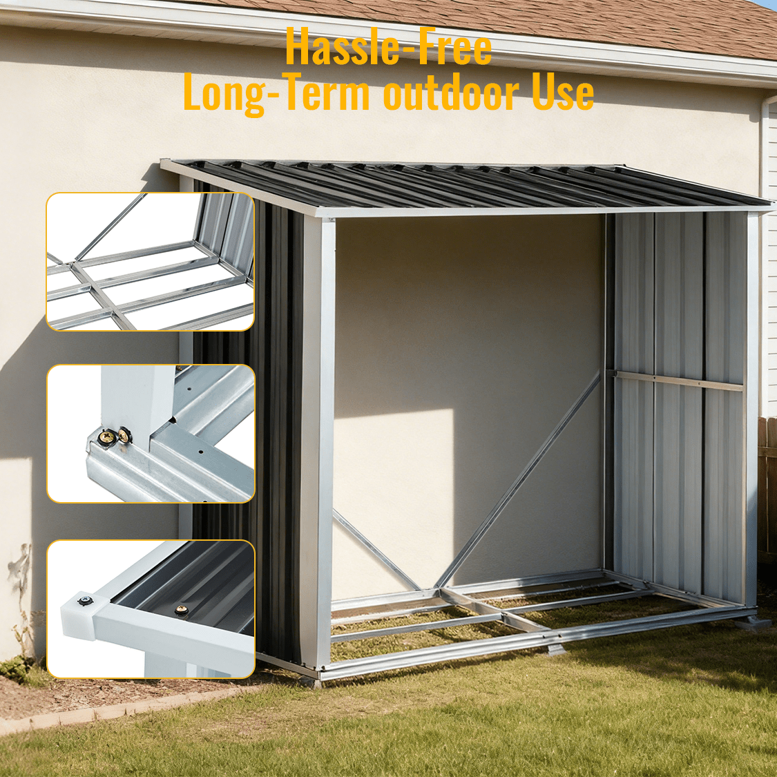 Log Storage Shed with Roof Firewood Rack Anthracite Galvanized Steel 70.9" - Fab Heavy Parts