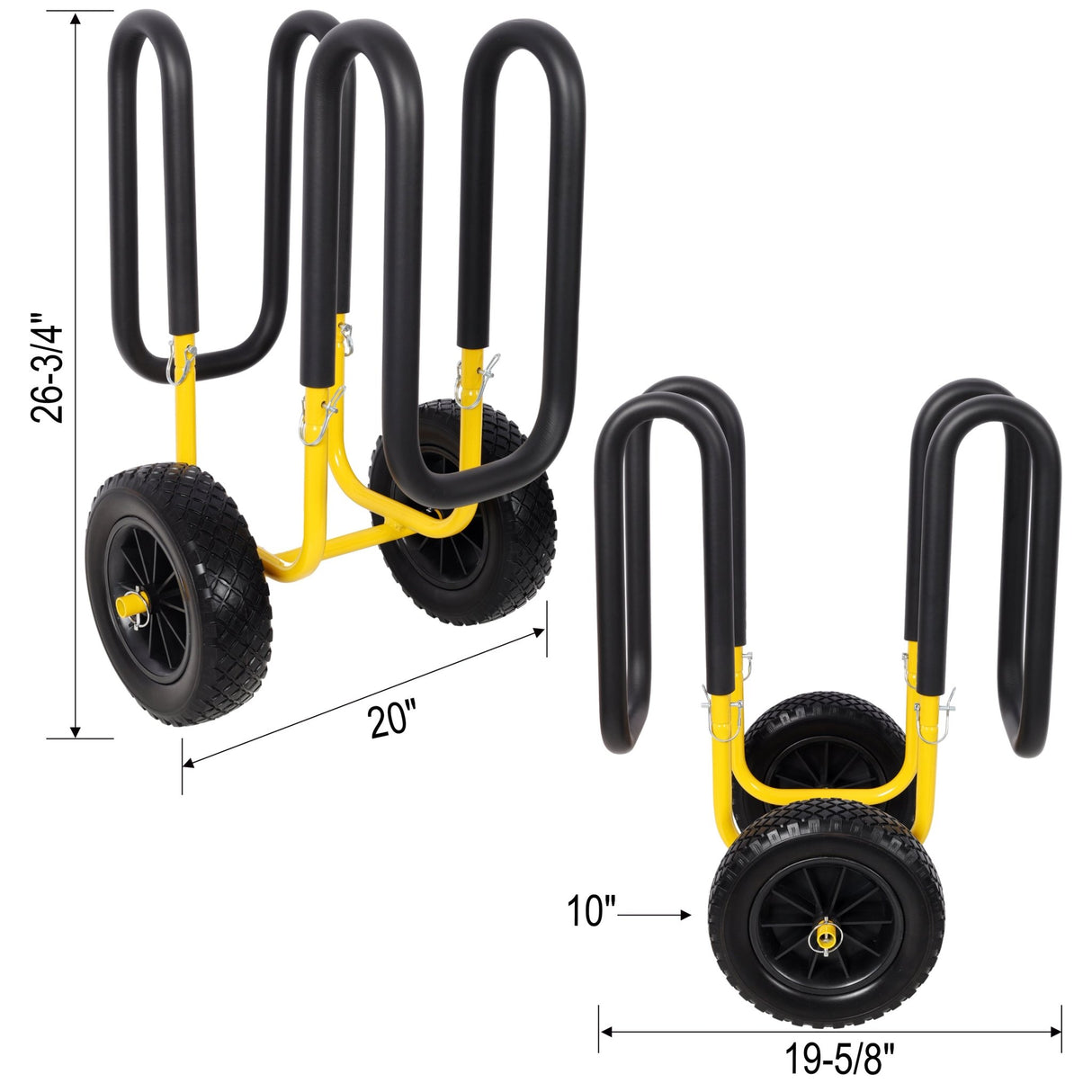 M Shape Suspenz Stand Up Paddle Board & Surfboard Transport Cart With 10in Flat - Free Tires 150 LBS SUP Carrier Trolley - Yellow - Fab Heavy Parts