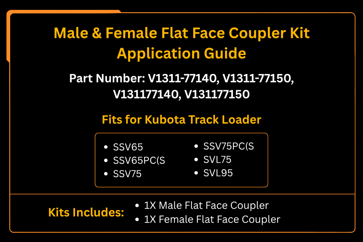 Male & Female Flat Face Coupler Kit V1311 - 77140 V1311 - 77150 Fits for Kubota Track Loader - Fab Heavy Parts