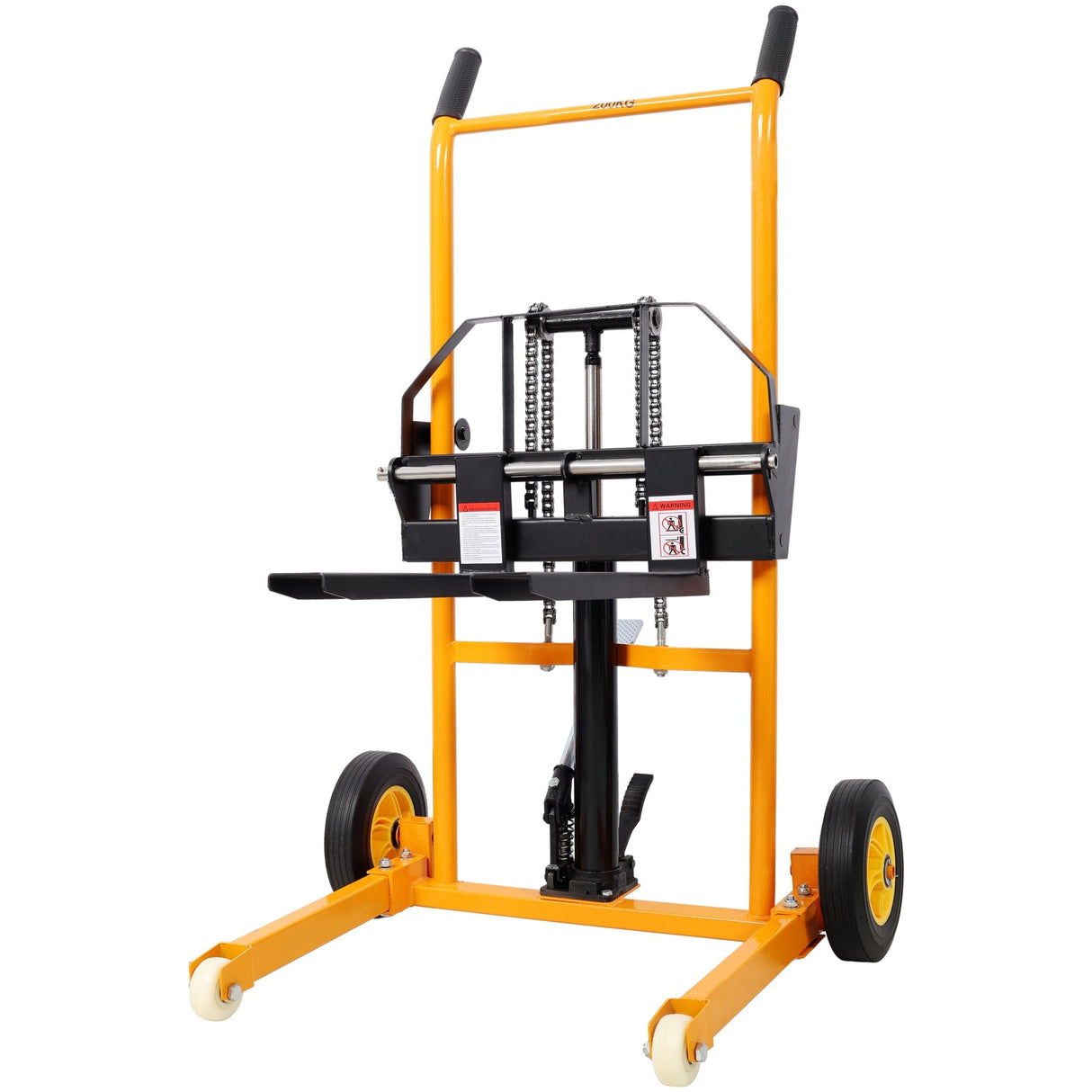Manual Forklift Pallet Stakcer 440 Lbs Capacity Hydraulic Material Lift 35.5" Lift Height with Adjustable Forks and Fixed Legs 4PCS Wheels - Yellow - Fab Heavy Parts