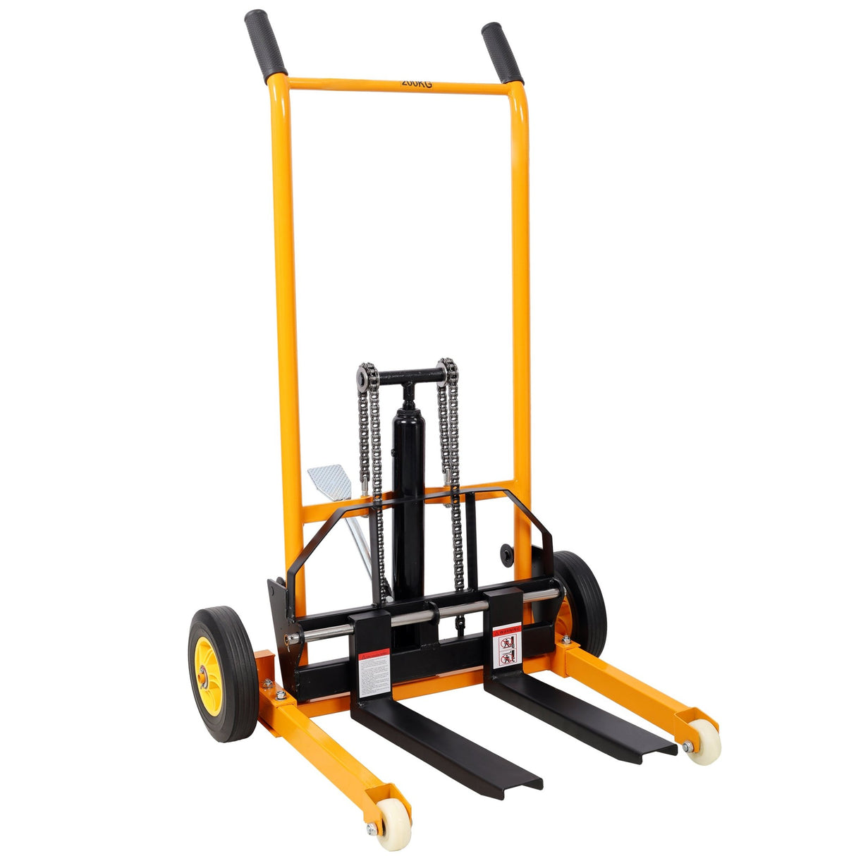 Manual Forklift Pallet Stakcer 440 Lbs Capacity Hydraulic Material Lift 35.5" Lift Height with Adjustable Forks and Fixed Legs 4PCS Wheels - Yellow - Fab Heavy Parts