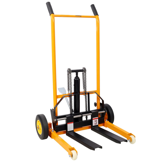 Manual Forklift Pallet Stakcer 440 Lbs Capacity Hydraulic Material Lift 35.5" Lift Height with Adjustable Forks and Fixed Legs 4PCS Wheels - Yellow - Fab Heavy Parts
