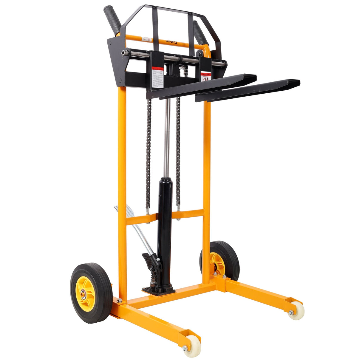 Manual Forklift Pallet Stakcer 440 Lbs Capacity Hydraulic Material Lift 35.5" Lift Height with Adjustable Forks and Fixed Legs 4PCS Wheels - Yellow - Fab Heavy Parts