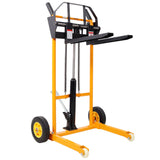 Manual Forklift Pallet Stakcer 440 Lbs Capacity Hydraulic Material Lift 35.5" Lift Height with Adjustable Forks and Fixed Legs 4PCS Wheels - Yellow - Fab Heavy Parts