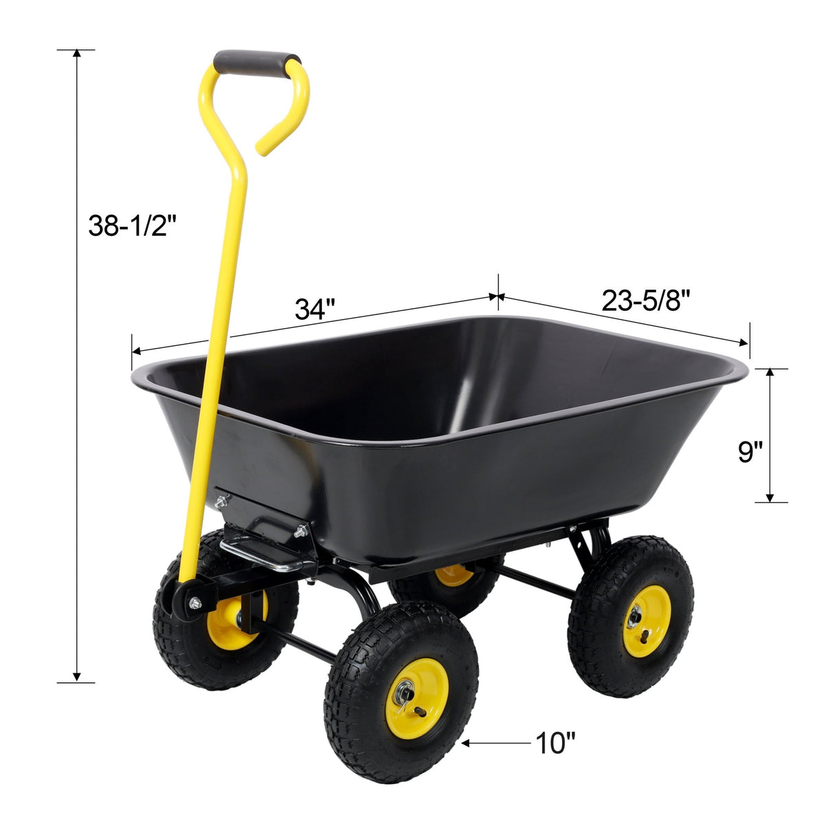 Metal Dumping Cart 600lb Garden Cart Utility Yard Cart with 10 Inch Tires for Lawn Gardening Construction - Fab Heavy Parts