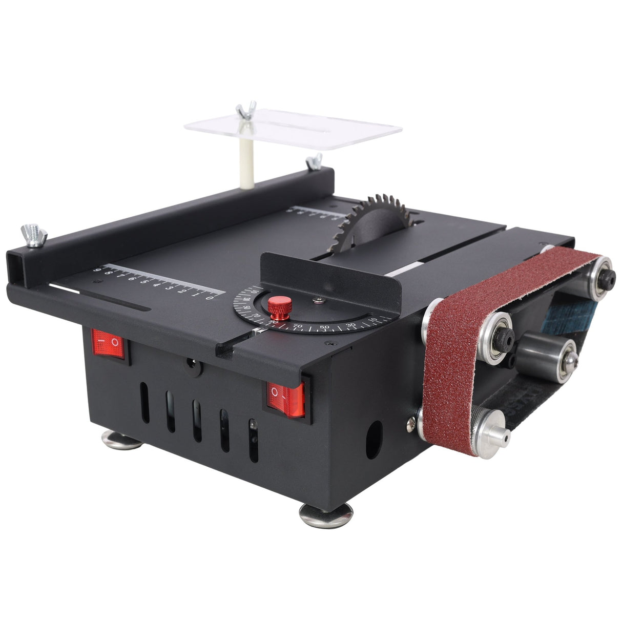 Mini Table Saw Belt Sander 4pcs Blades 10pcs Sanding Blet 7 Gear Adjustable 0 - 90° Angle - Fab Heavy Parts