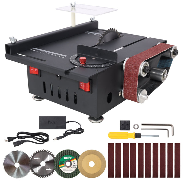Mini Table Saw Belt Sander 4pcs Blades 10pcs Sanding Blet 7 Gear Adjustable 0 - 90° Angle - Fab Heavy Parts