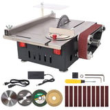 Mini Table Saw Belt Sander Stainless Steel Top 4pcs Blades 10pcs Sanding Blet 7 Gear Adjustable 0 - 90° Angle - Fab Heavy Parts