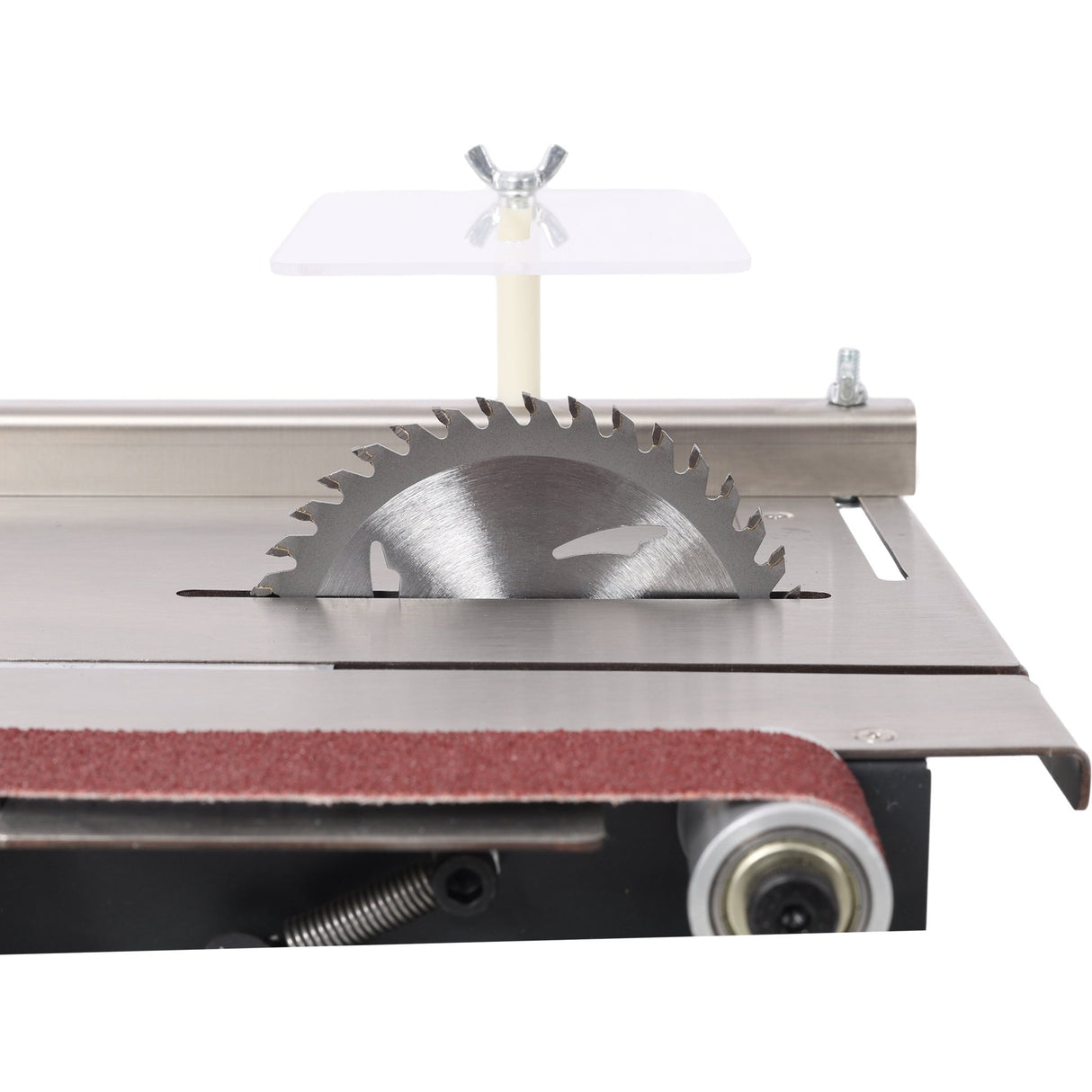 Mini Table Saw Belt Sander Stainless Steel Top 4pcs Blades 10pcs Sanding Blet 7 Gear Adjustable 0 - 90° Angle - Fab Heavy Parts