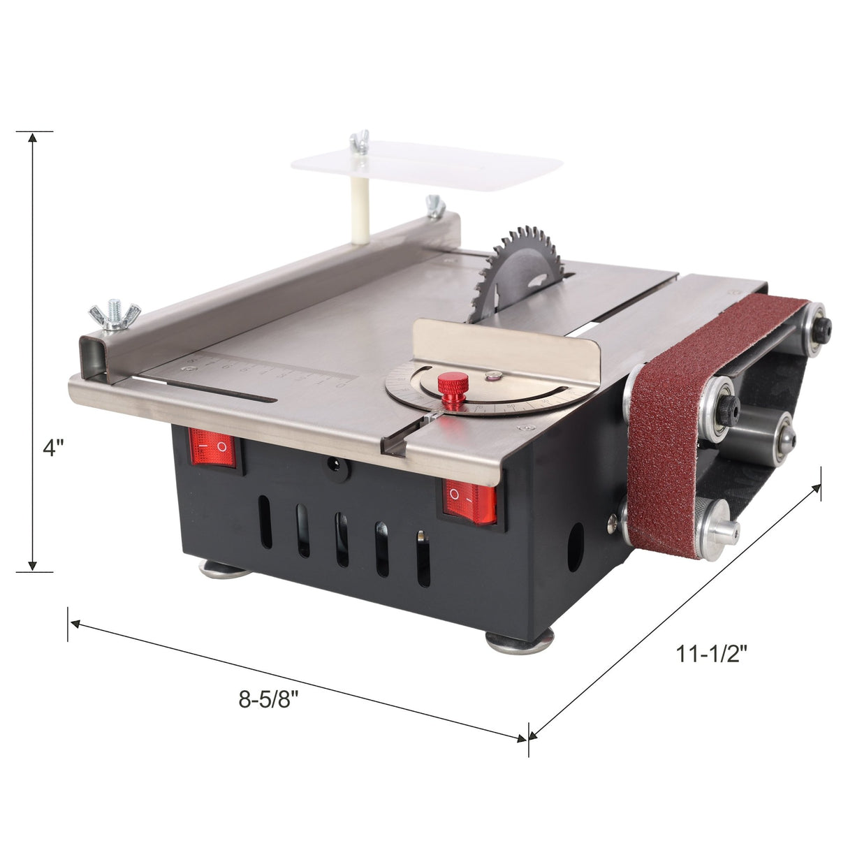 Mini Table Saw Belt Sander Stainless Steel Top 4pcs Blades 10pcs Sanding Blet 7 Gear Adjustable 0 - 90° Angle - Fab Heavy Parts