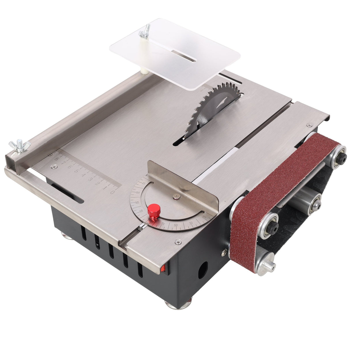 Mini Table Saw Belt Sander Stainless Steel Top 4pcs Blades 10pcs Sanding Blet 7 Gear Adjustable 0 - 90° Angle - Fab Heavy Parts