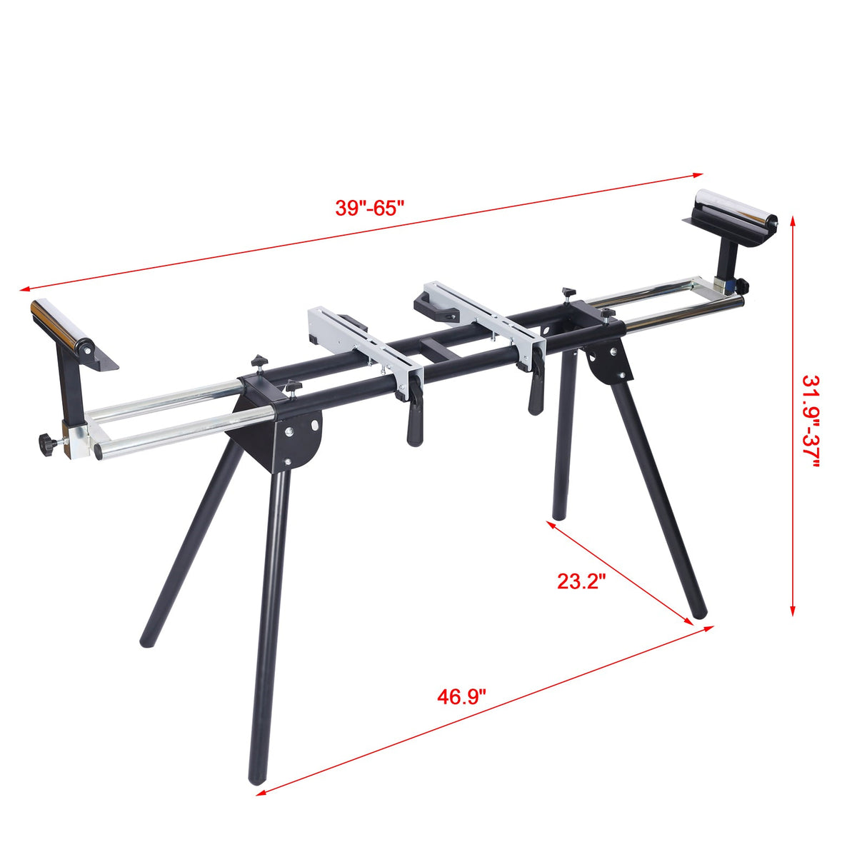 Miter Saw Stand with Quick Release Mounting Brackets Roolers Stops Compact Folding 330lbs Black - Fab Heavy Parts