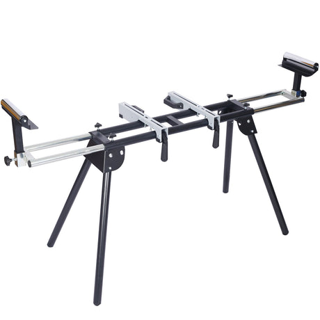 Miter Saw Stand with Quick Release Mounting Brackets Roolers Stops Compact Folding 330lbs Black - Fab Heavy Parts