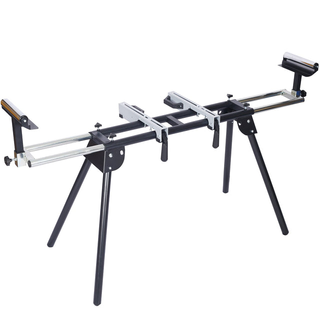 Miter Saw Stand with Quick Release Mounting Brackets Roolers Stops Compact Folding 330lbs Black - Fab Heavy Parts