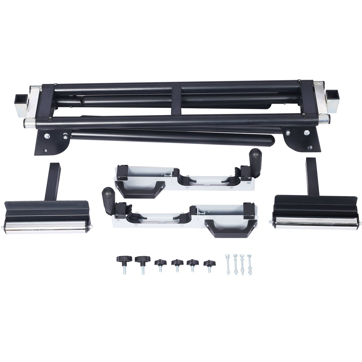 Miter Saw Stand with Quick Release Mounting Brackets Roolers Stops Compact Folding 330lbs Black - Fab Heavy Parts