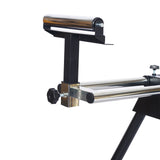 Miter Saw Stand with Quick Release Mounting Brackets Roolers Stops Compact Folding 330lbs Black - Fab Heavy Parts