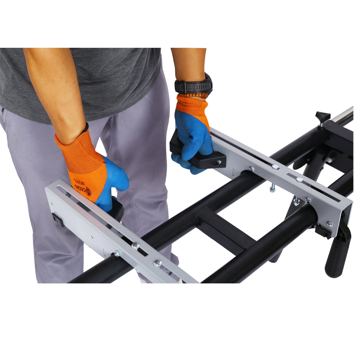 Miter Saw Stand with Quick Release Mounting Brackets Roolers Stops Compact Folding 330lbs Black - Fab Heavy Parts
