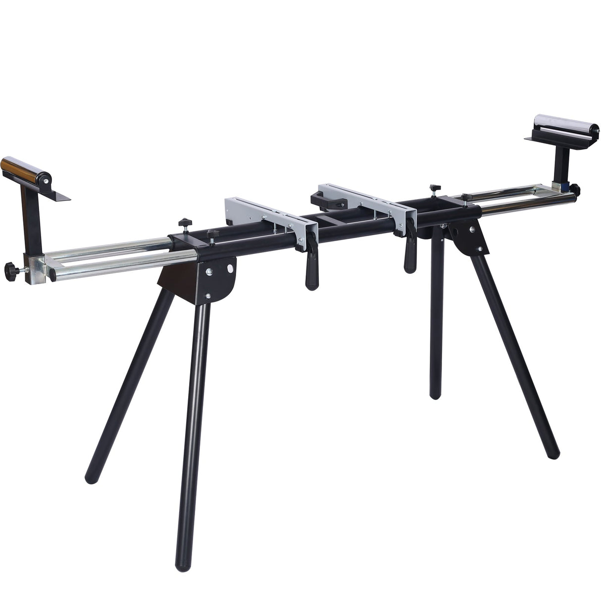 Miter Saw Stand with Quick Release Mounting Brackets Roolers Stops Compact Folding 330lbs Black - Fab Heavy Parts