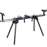 Miter Saw Stand with Quick Release Mounting Brackets Roolers Stops Compact Folding 330lbs Black - Fab Heavy Parts