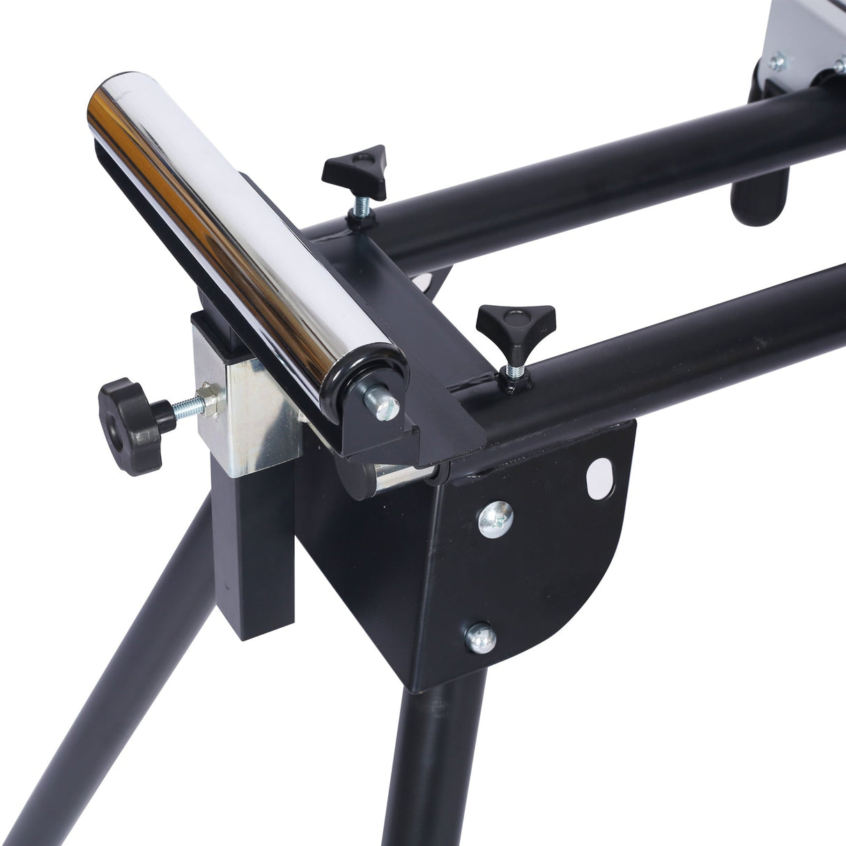 Miter Saw Stand with Quick Release Mounting Brackets Roolers Stops Compact Folding 330lbs Black - Fab Heavy Parts