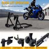 Motorcycle Stand 1000LB Sport Bike Front and Rear Wheel Lift Swingarm Paddock U - Black - Fab Heavy Parts