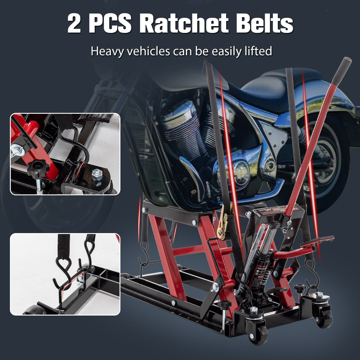 MovYard® Hydraulic Motorcycle Lift Jack 1500 LBS Capacity Foot Operated Table ATV Scissor with 4.5" 15" Lifting Range Portable with Wheels - Red - Fab Heavy Parts